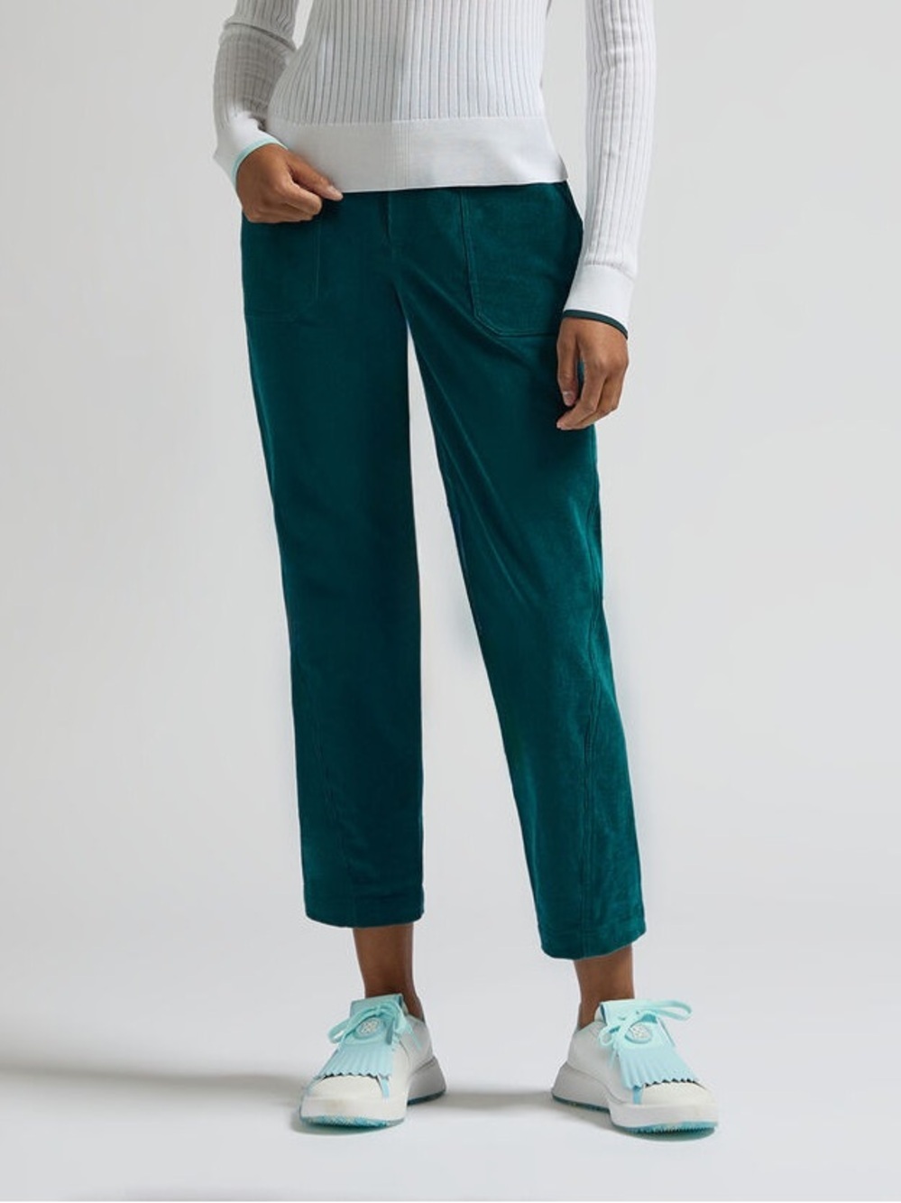 G/FORE Teal Corduroy Patch Pocket Straight Leg Trousers Women's Size 2